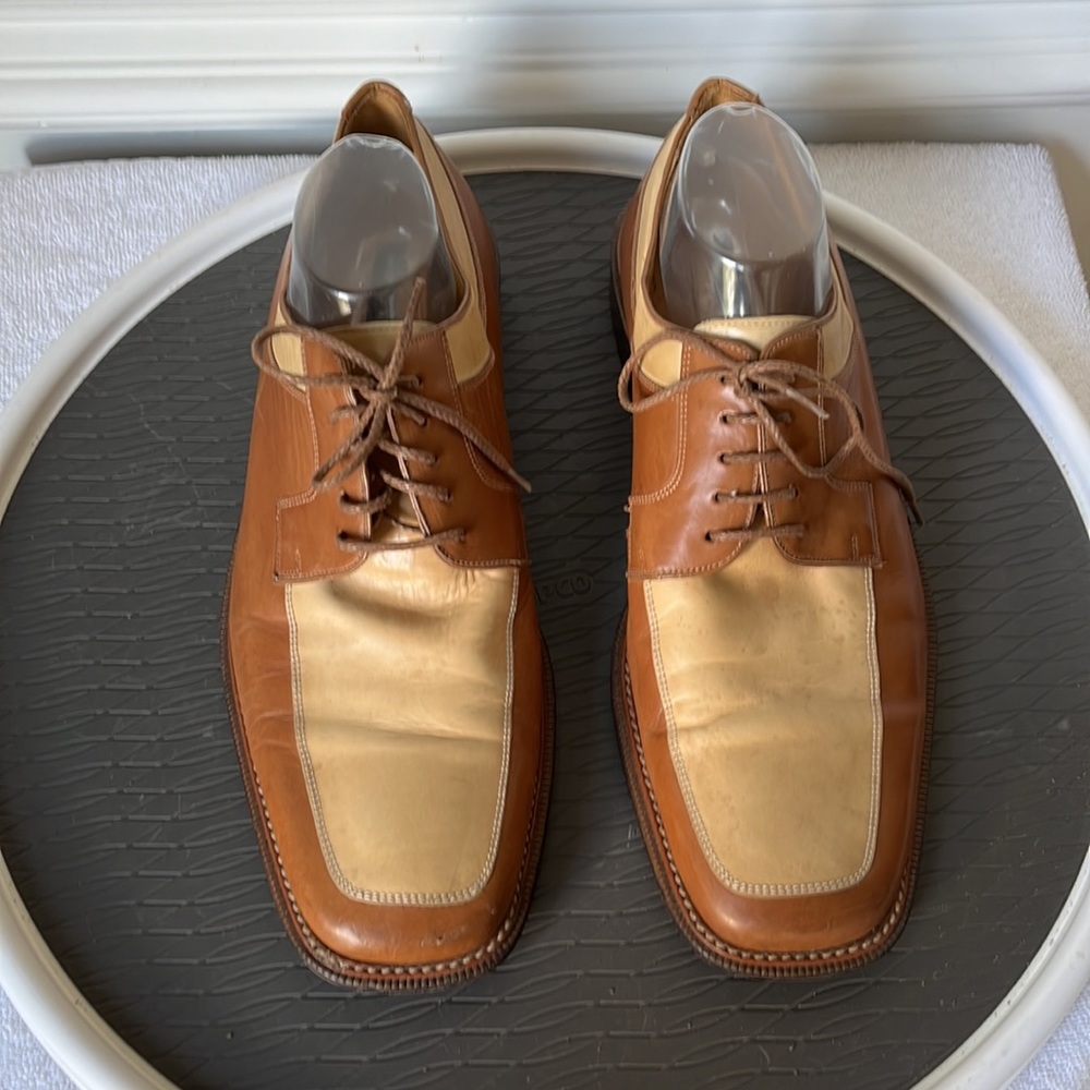 Two-Tone MAGNANNI Tan Oxford Blucher Square Toe Dress Shoes 12M SPAIN - Picture 4 of 16
